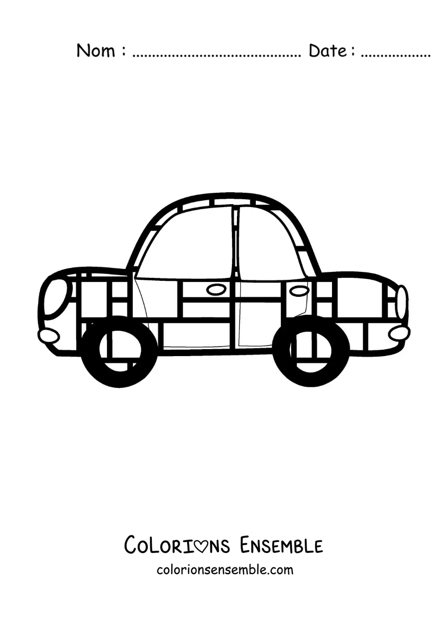 Image à colorier d'une voiture avec des figures géométriques dans le style de Mondrian