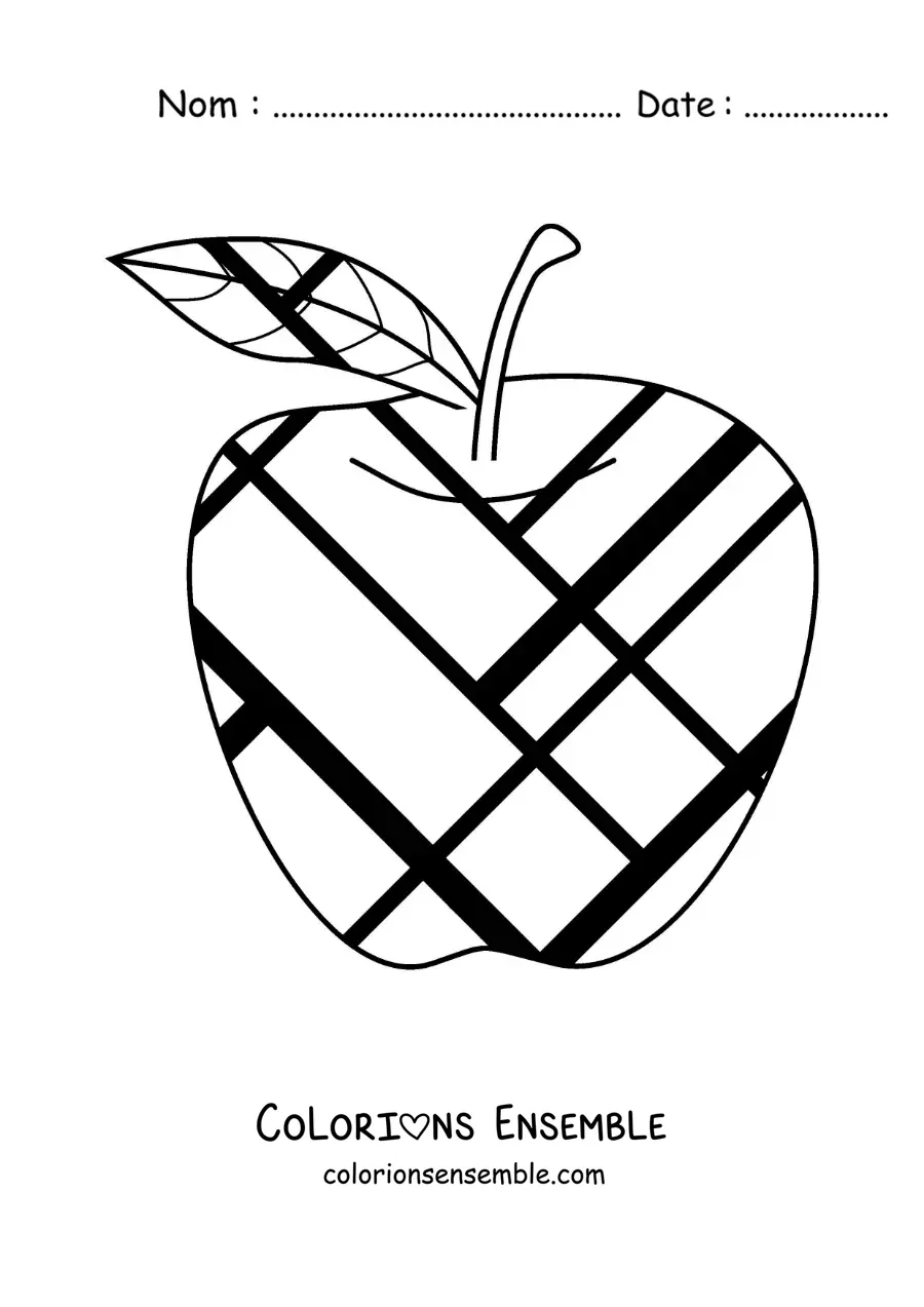 Image à colorier d'une pomme avec des figures dans le style de Mondrian