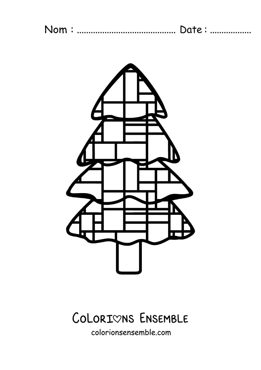 Image à colorier d'un arbre dans le style de Piet Mondrian pour les enfants