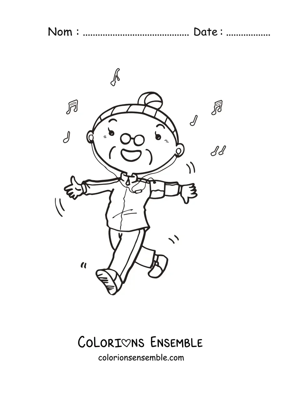 Image à colorier d'une mamie qui fait de l'exercice