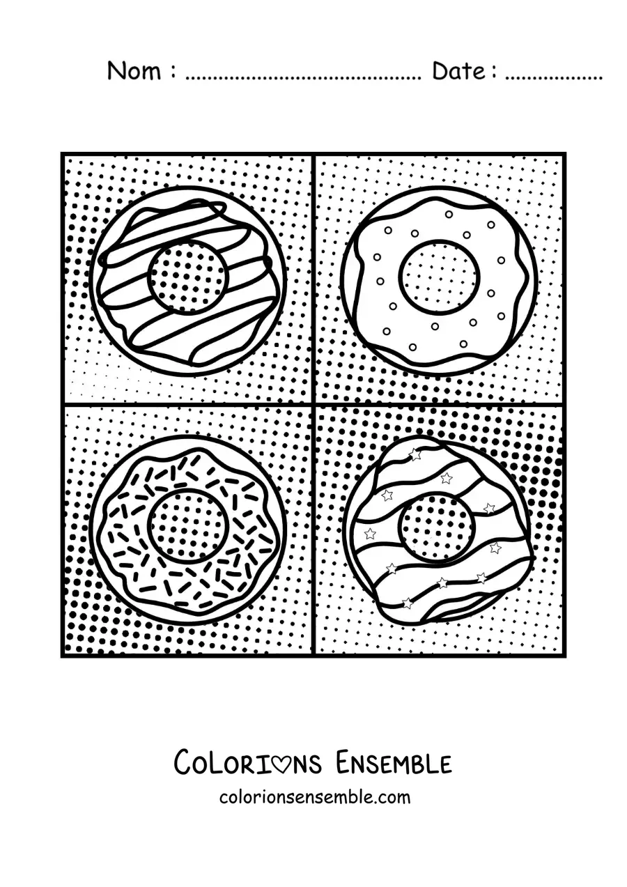 Image à colorier de donuts dans le style d'Andy Warhol pour les enfants