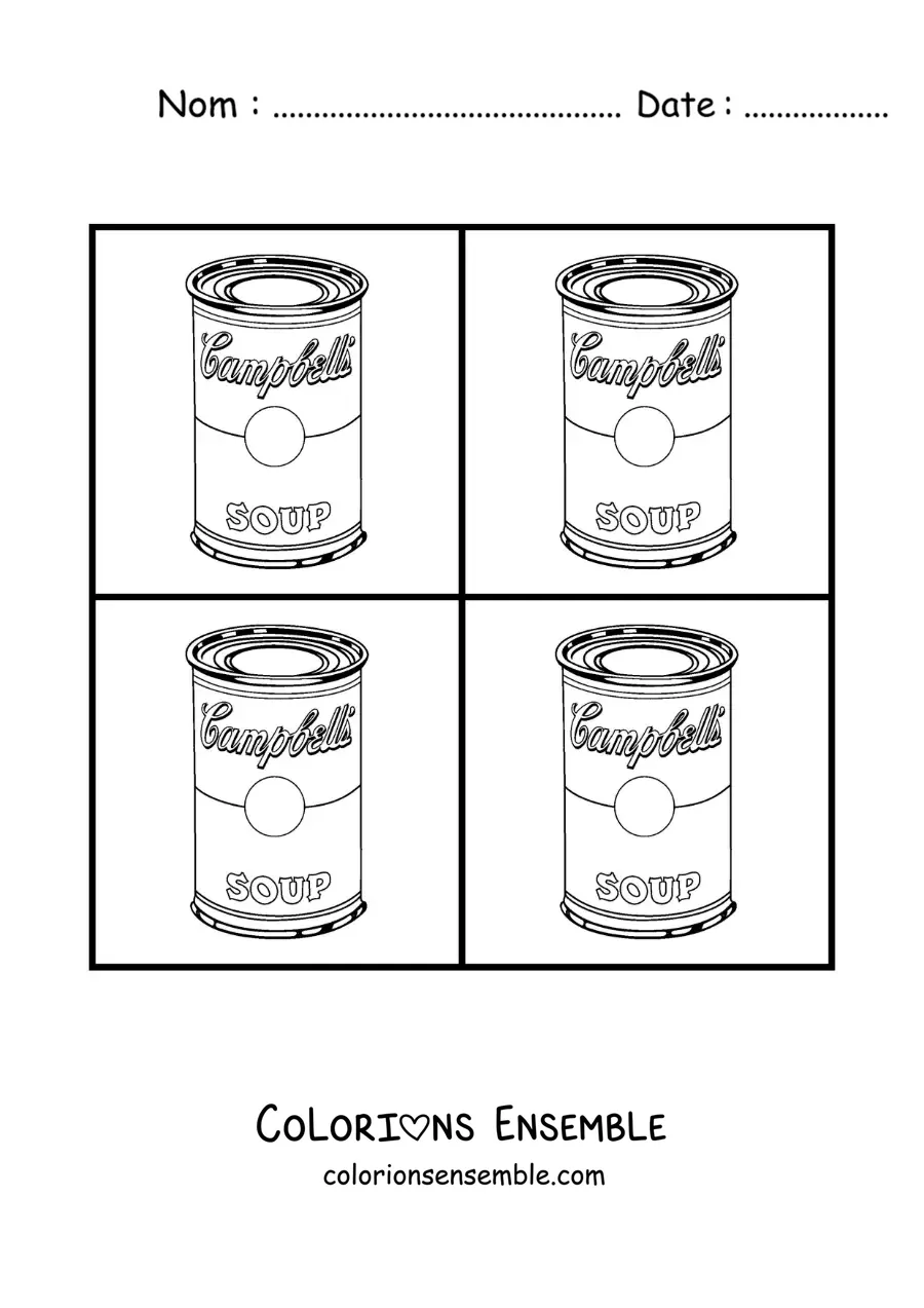 Image à colorier de la soupe à la tomate Campbell d'Andy Warhol