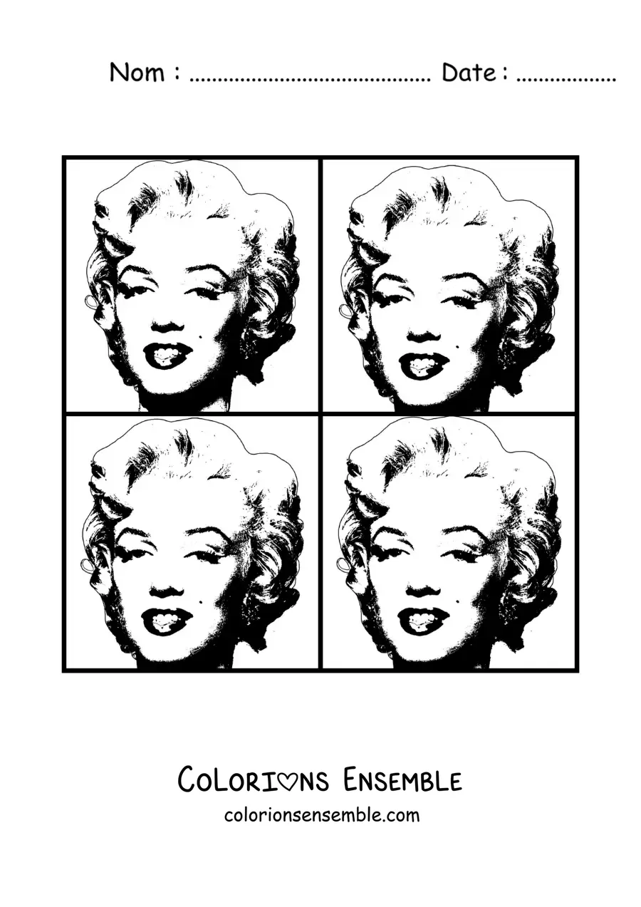 Image à colorier du Diptyque Marilyn d'Andy Warhol