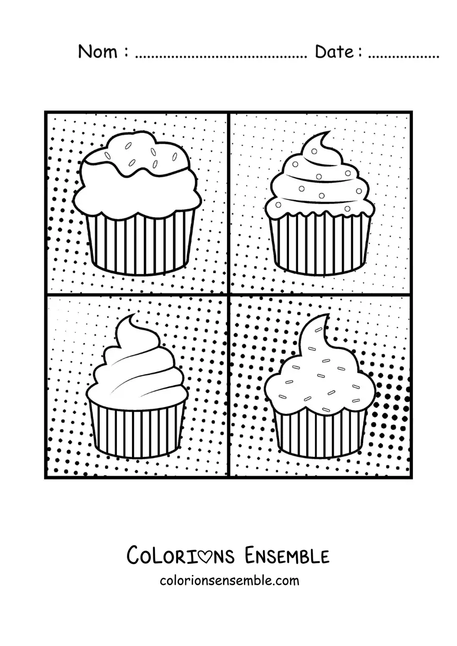 Image à colorier de cupcakes dans le style pop art d'Andy Warhol pour les enfants