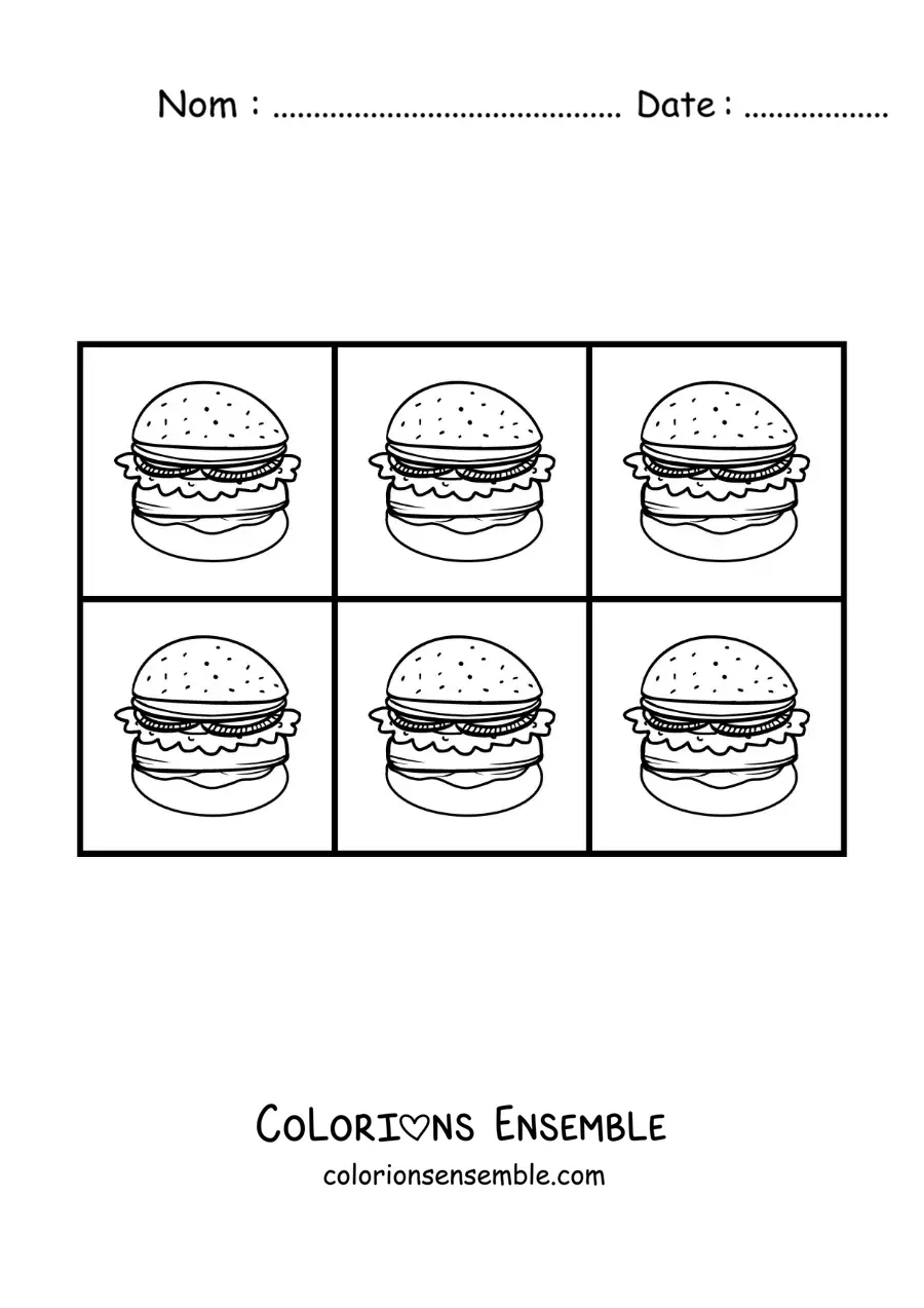 Image à colorier de hamburgers dans le style pop art d'Andy Warhol