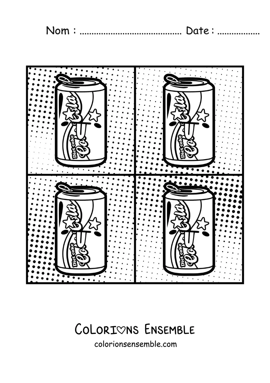Image à colorier d'une canette de soda dans le style d'Andy Warhol
