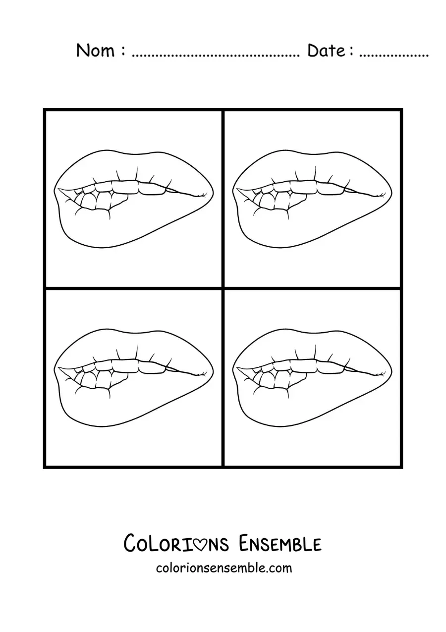 Image à colorier d'un dessin de lèvres pop art dans le style d'Andy Warhol