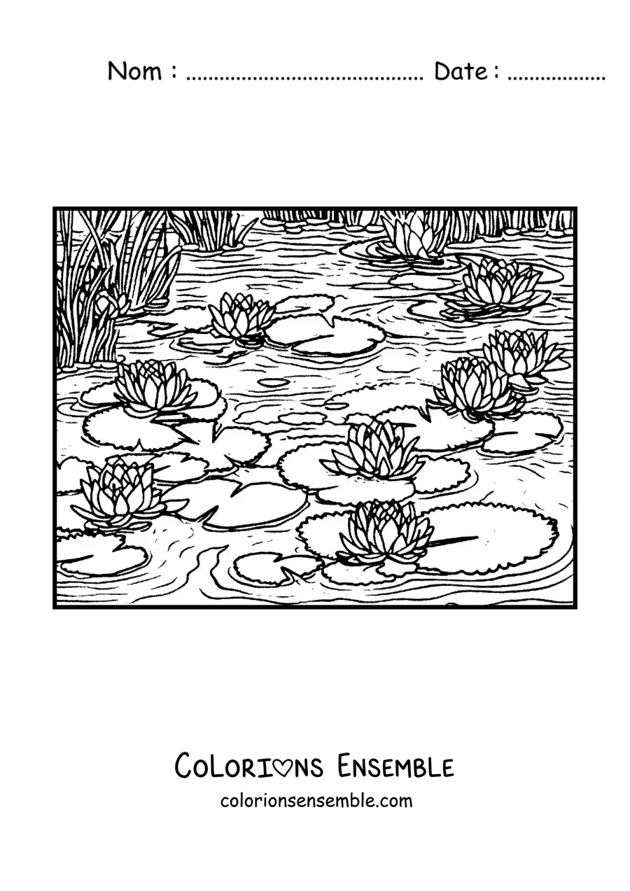 Image à colorier de nymphéas dans le style de Monet