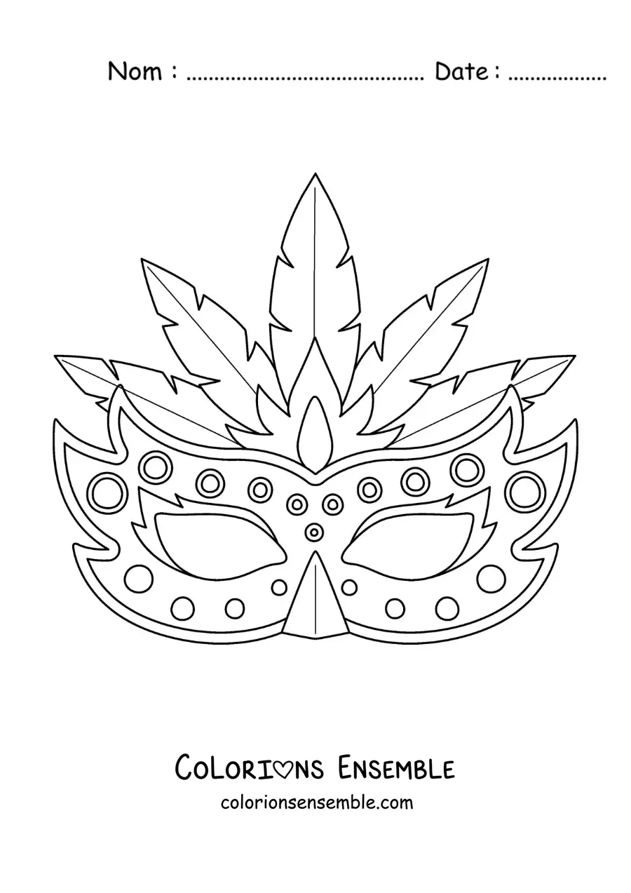 Image à colorier d'un loup de carnaval avec des plumes
