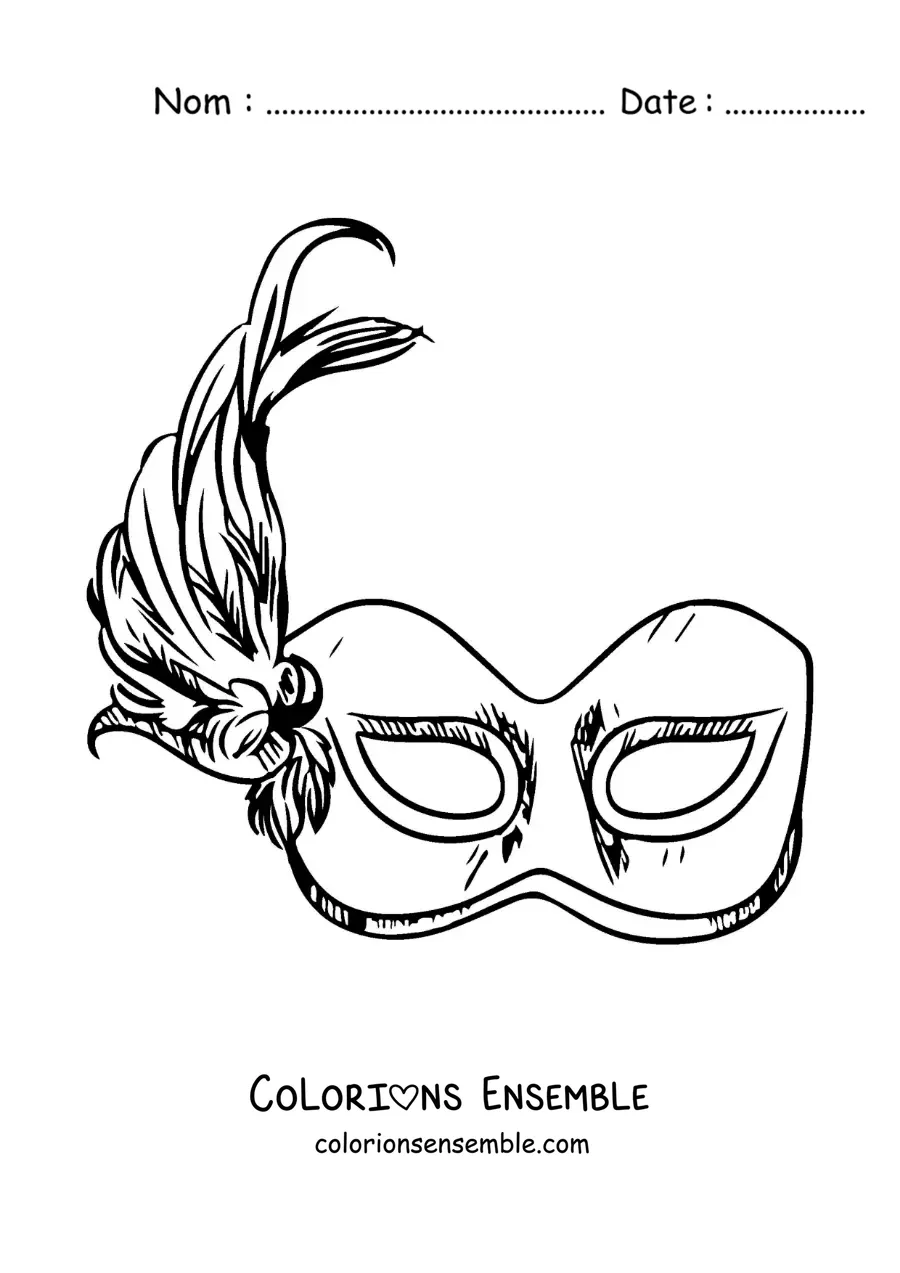 Image à colorier d'un masque de carnaval avec des plumes