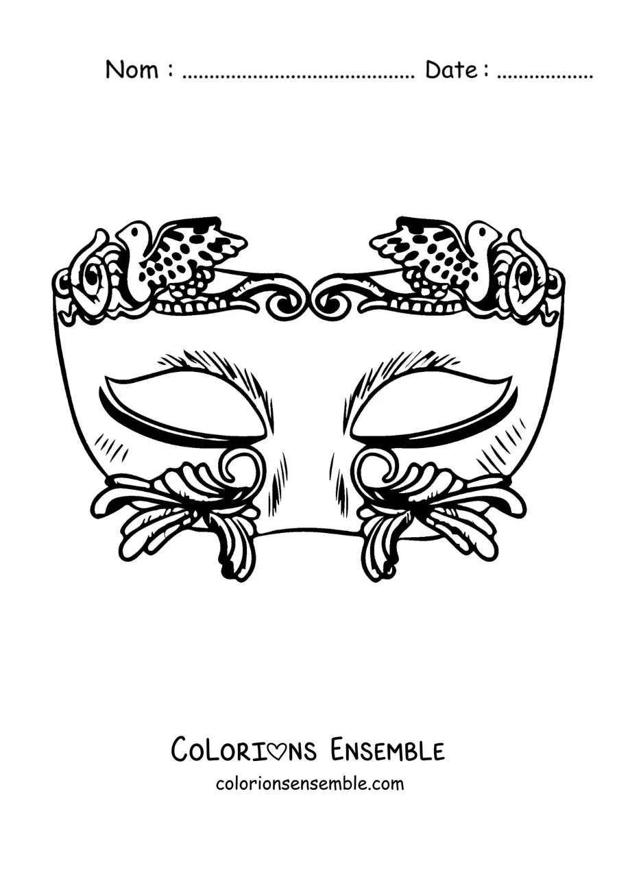 Image à colorier d'un masque de carnaval avec des ornements