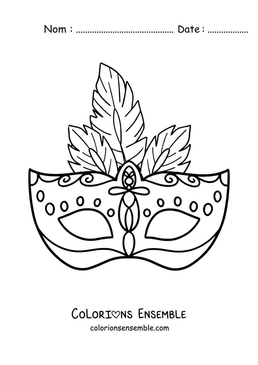 Image à colorier d'un masque de carnaval pour les enfants avec des plumes