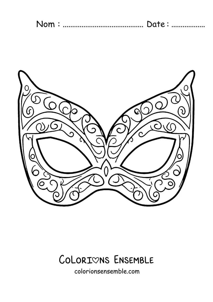 Image à colorier d'un loup de carnaval décoré, facile pour les enfants