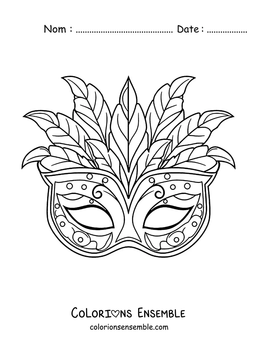 Image à colorier d’un loup à plumes pour un déguisement de carnaval