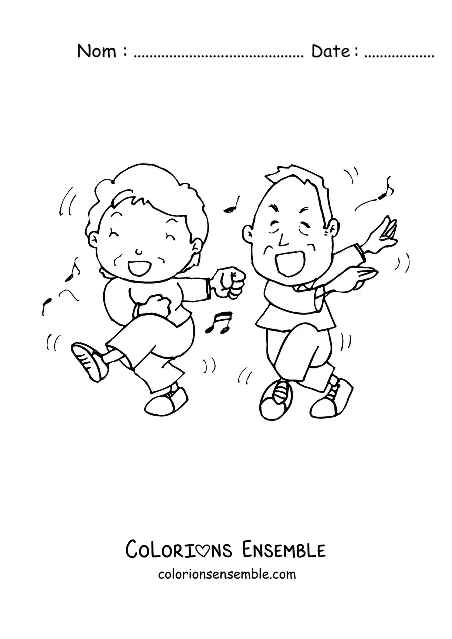 Image à colorier d'une mamie qui danse avec un papi