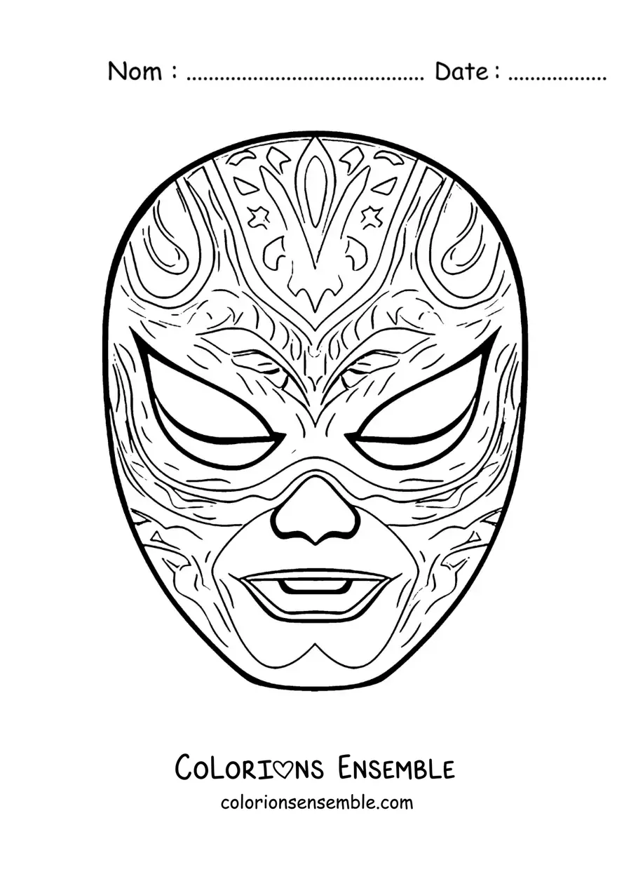 Image à colorier d’un masque de lucha libre pour un déguisement d’Halloween