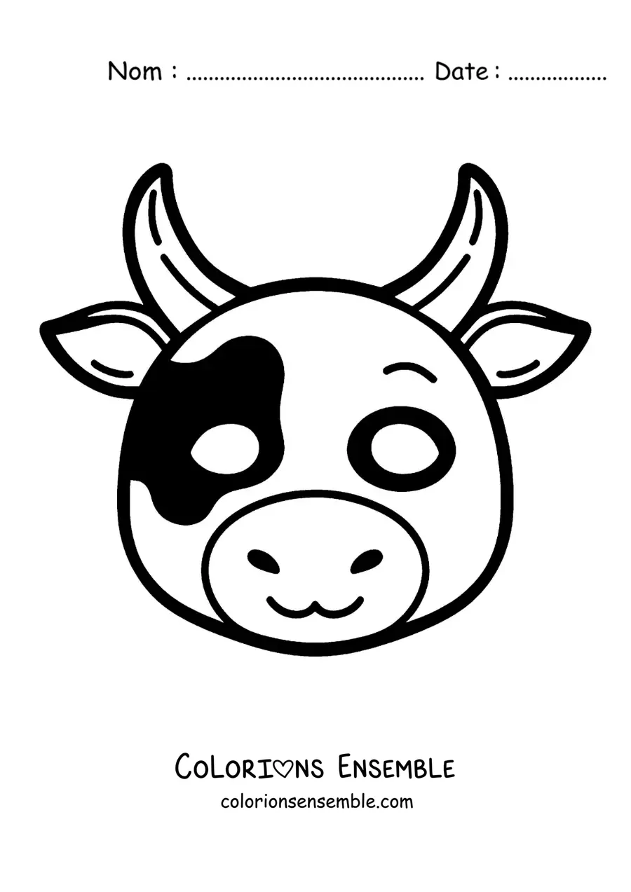 Image à colorier d’un masque de vache facile pour les enfants