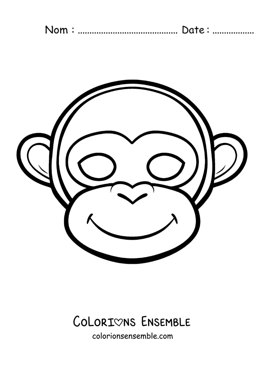 Image à colorier d’un masque de singe pour les enfants