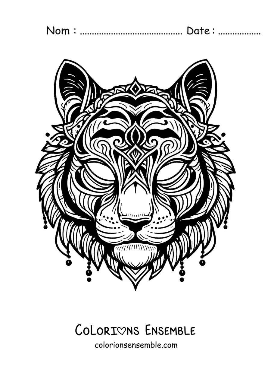 Image à colorier d’un masque de tigre