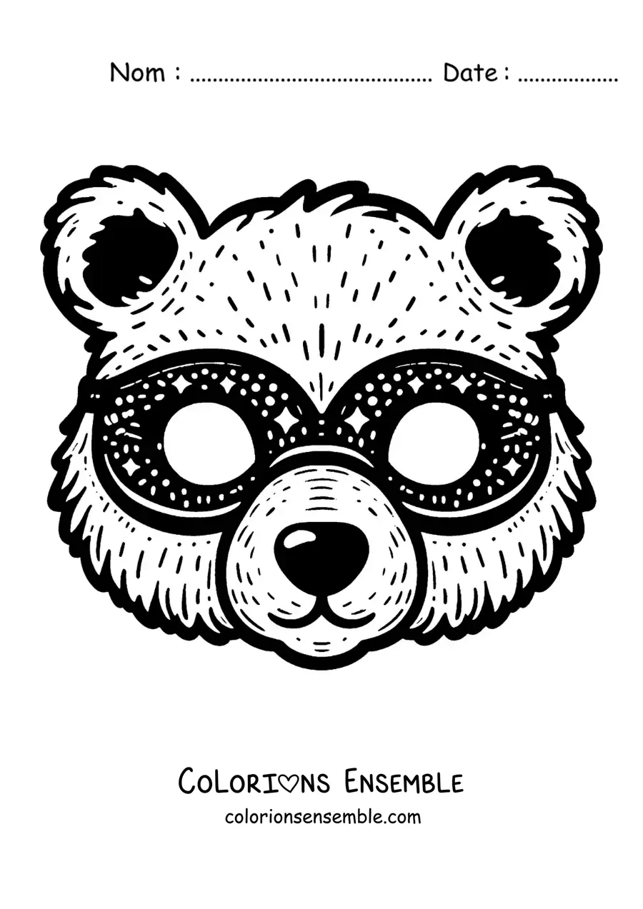 Image à colorier d’un masque d’ours de carnaval