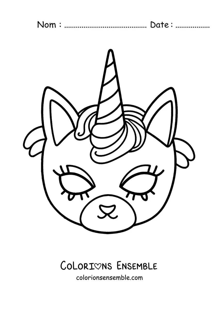 Image à colorier d’un masque de chat-licorne pour les filles