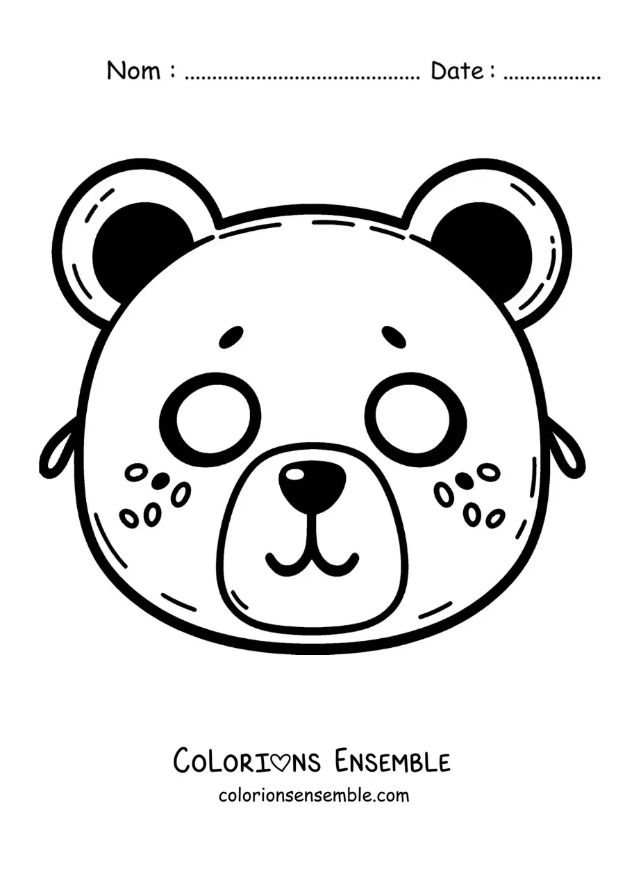 Image à colorier d’un masque d’ours façon dessin animé