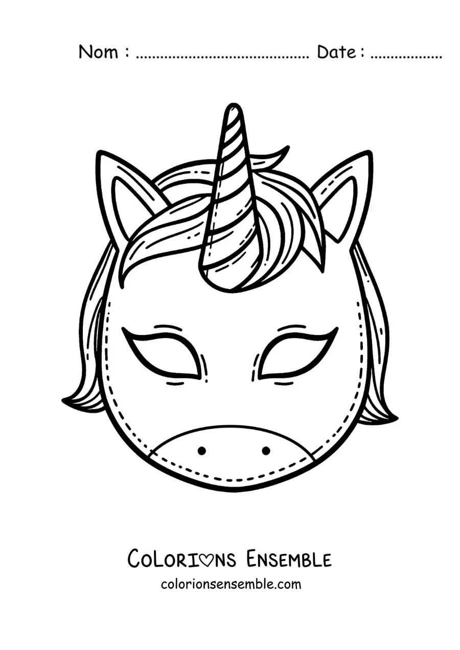 Image à colorier d’un masque de licorne
