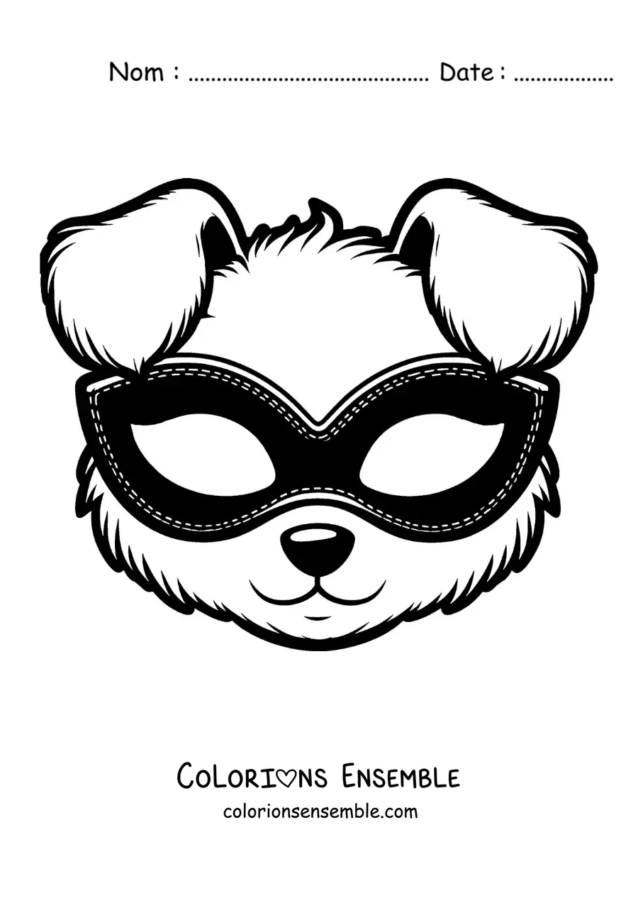Image à colorier d’un masque de chien de carnaval