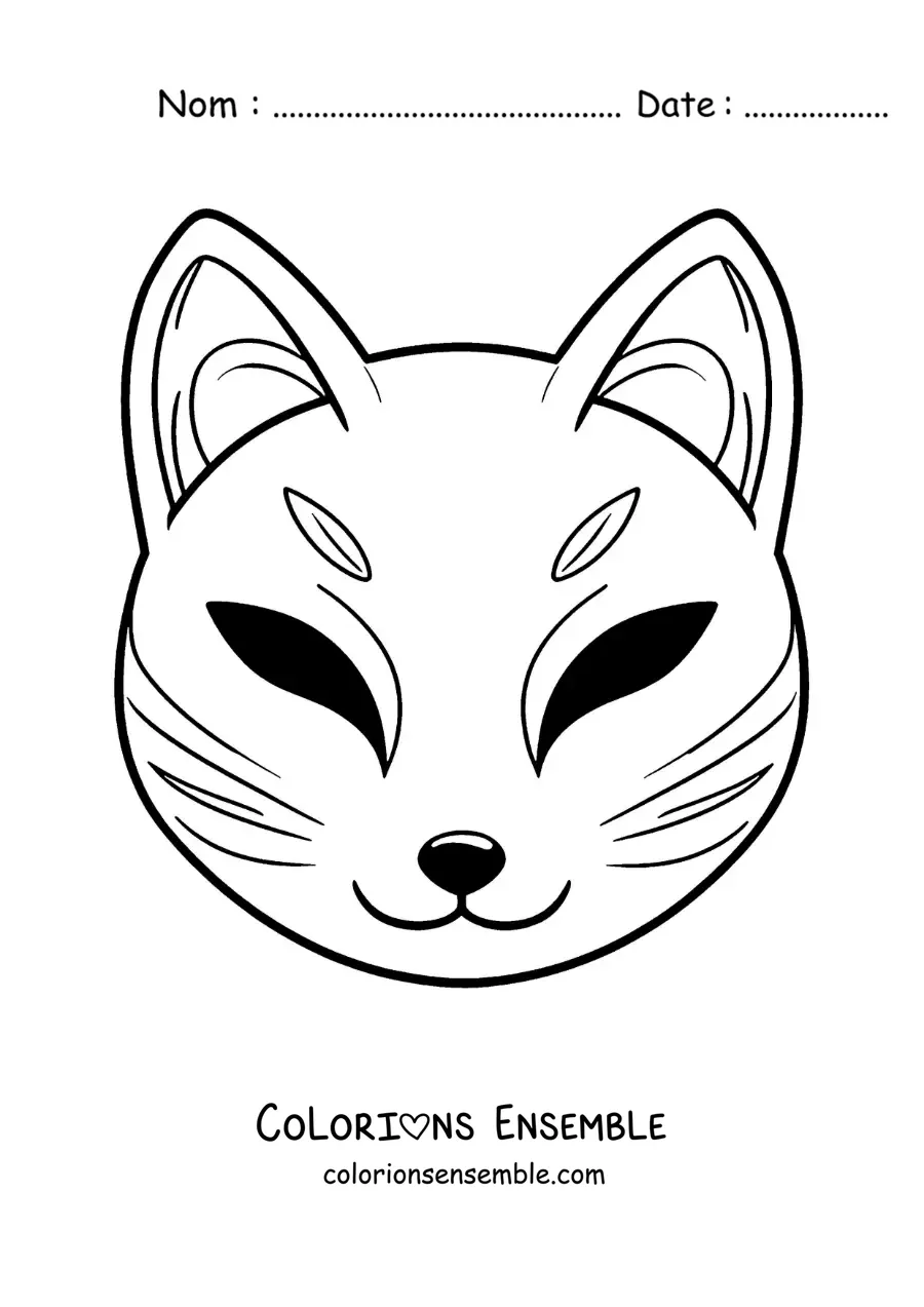 Image à colorier d’un masque japonais Kitsune pour les enfants