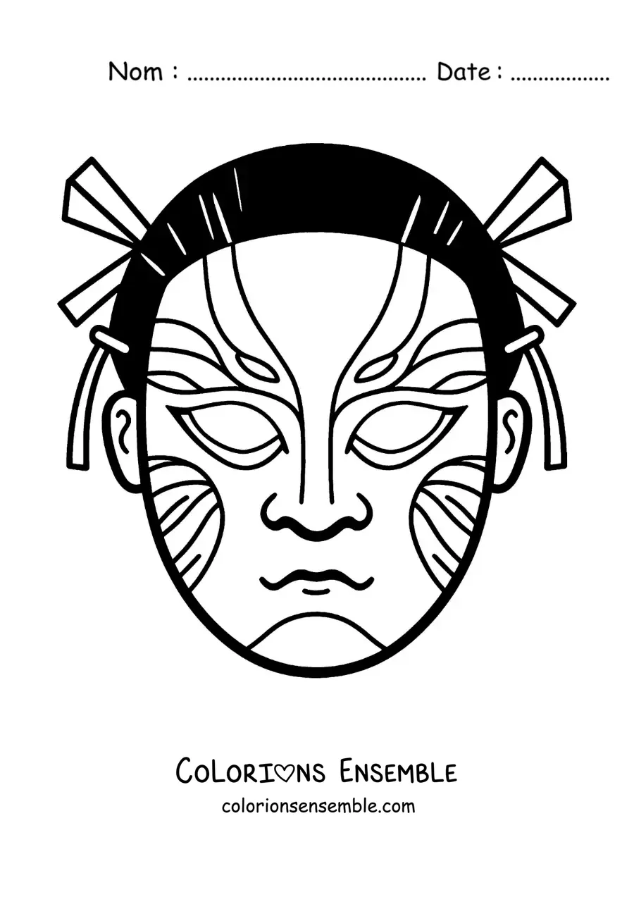 Image à colorier d’un masque japonais Kabuki