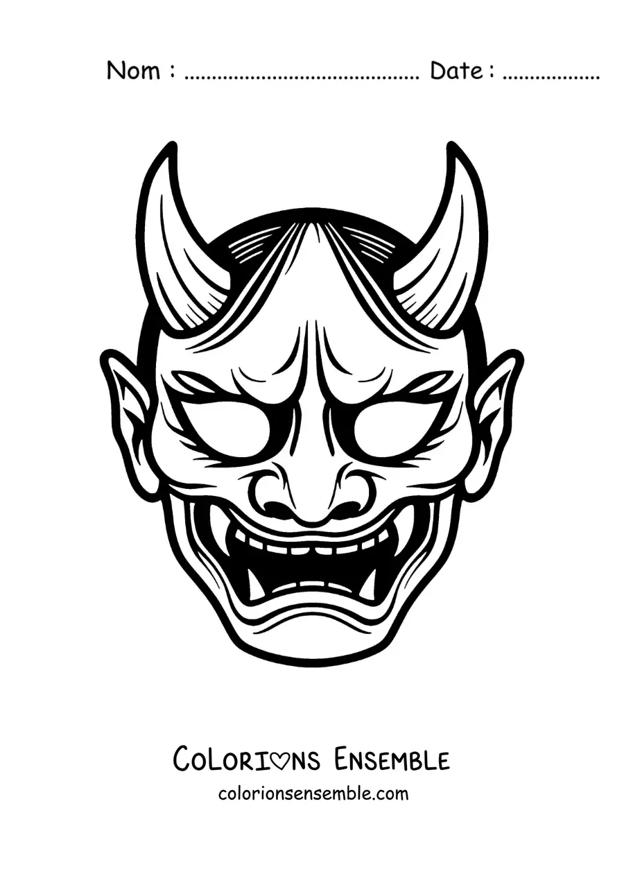 Image à colorier d’un masque japonais de démon oni
