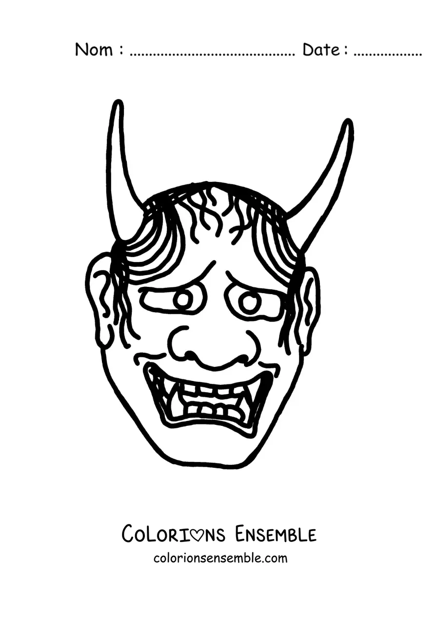 Image à colorier d’un masque japonais Hannya façon dessin animé