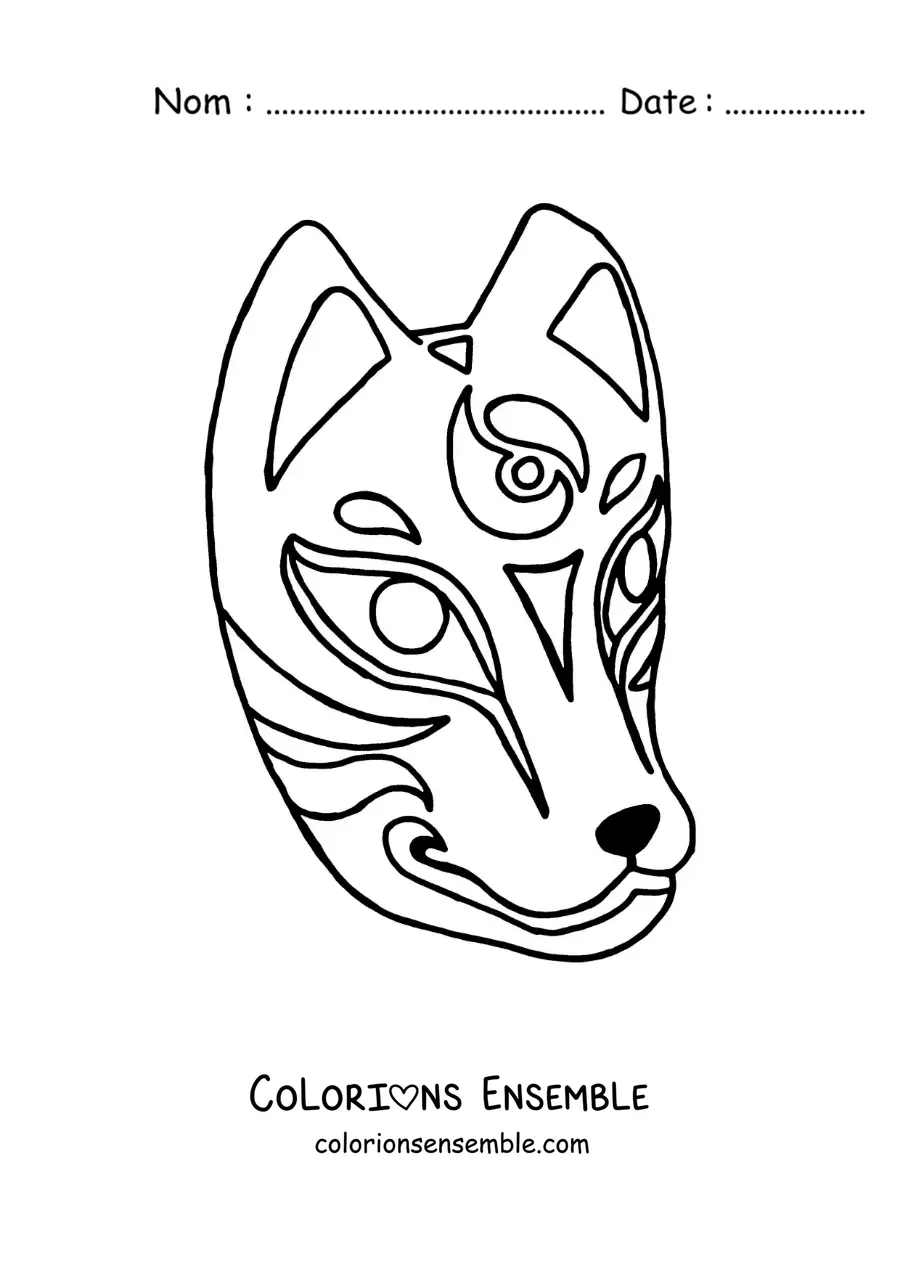 Image à colorier d’un masque japonais de renard