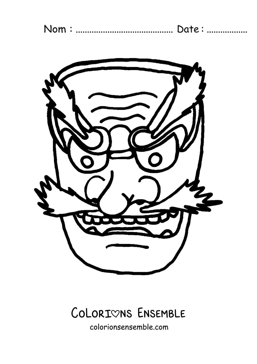 Image à colorier d’un masque japonais facile