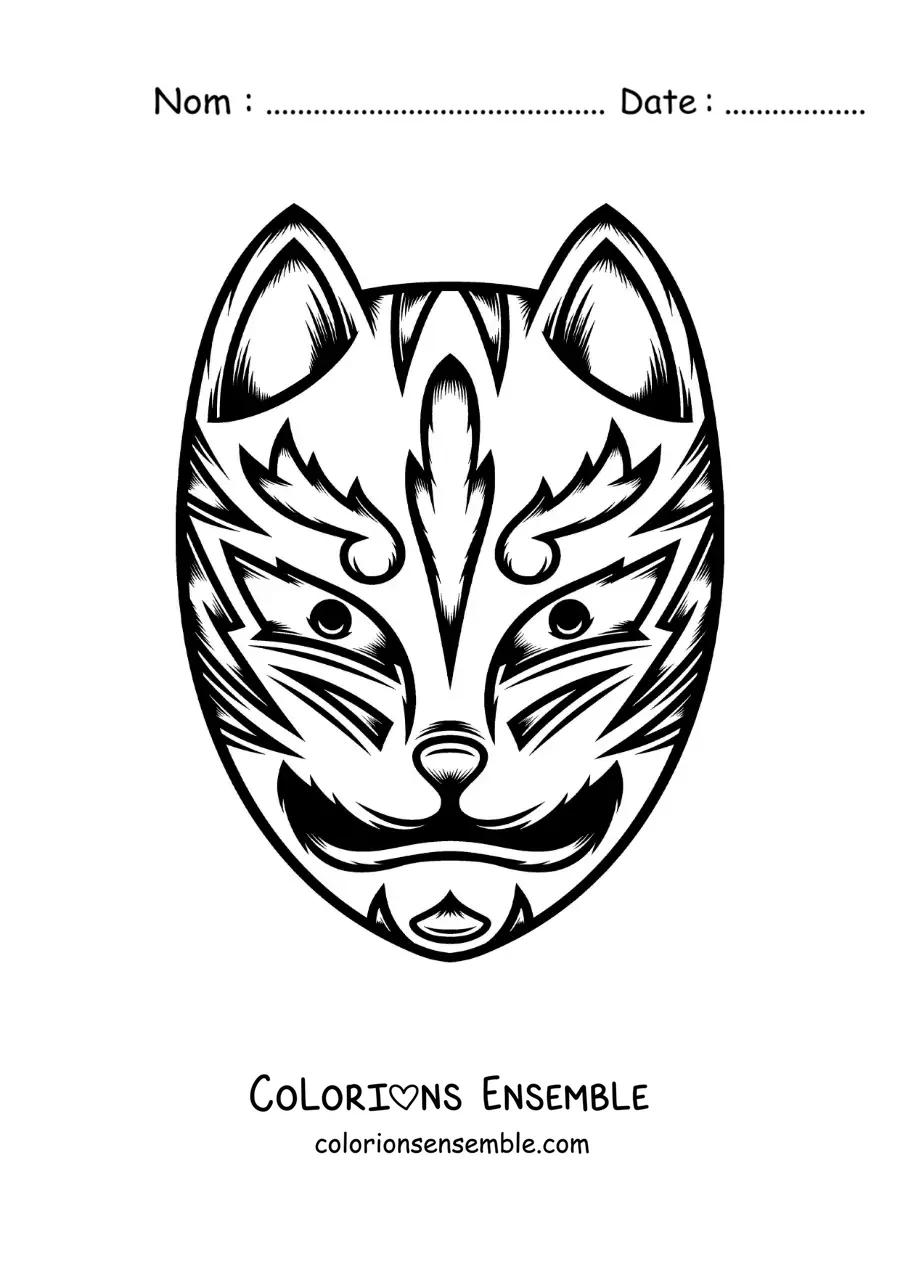 Image à colorier d’un masque japonais de chat