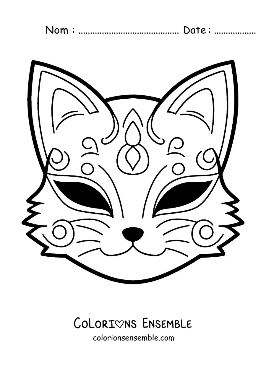 Image à colorier d’un masque de Kitsune