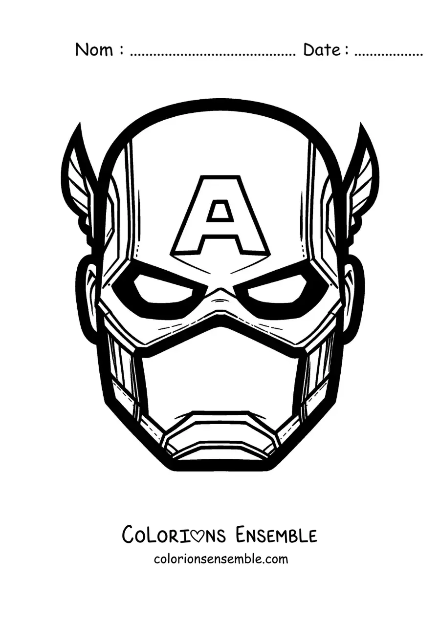 Image à colorier d’un masque de Captain America des Avengers