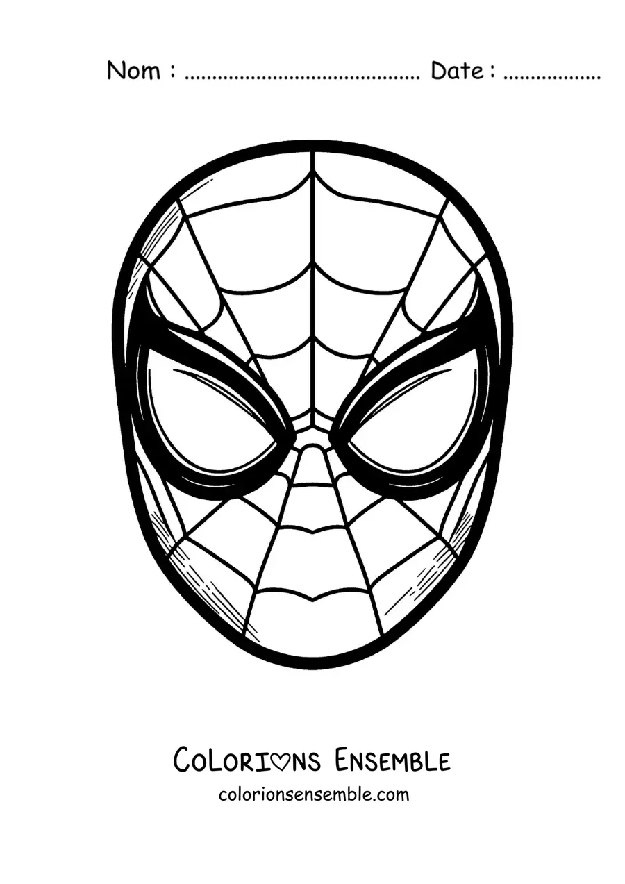 Image à colorier d’un masque de Spiderman facile pour les enfants