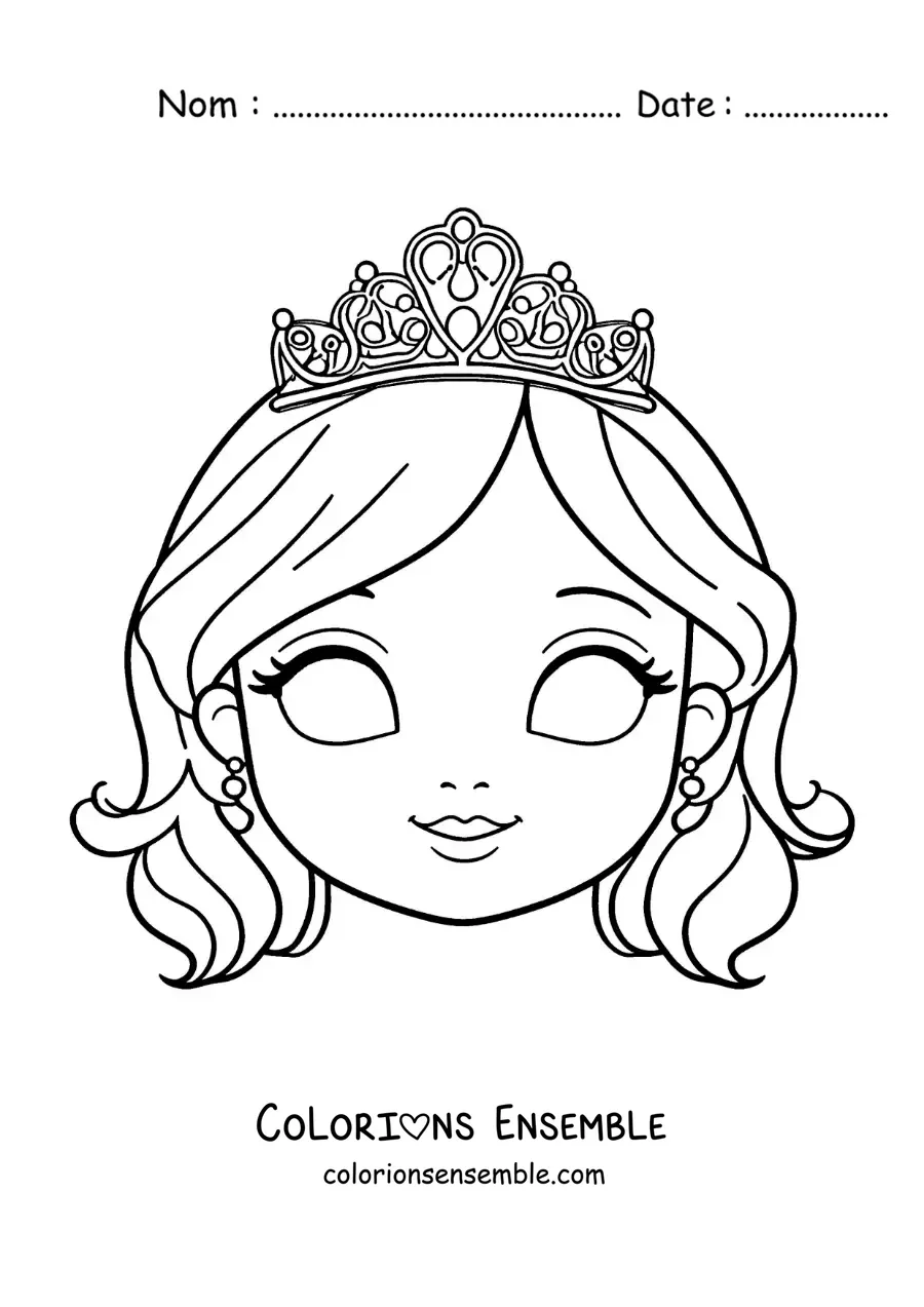 Image à colorier d’un masque de princesse pour les filles
