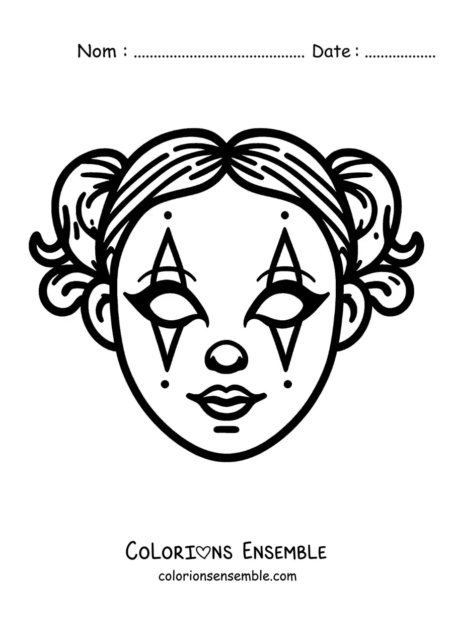 Image à colorier d’un masque de clown pour les filles