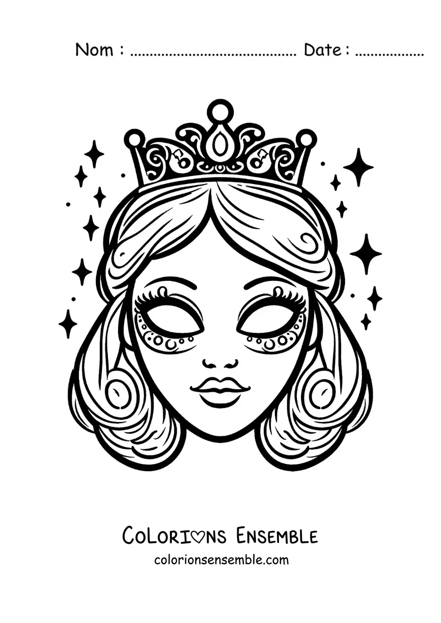 Image à colorier d’un masque de princesse magique