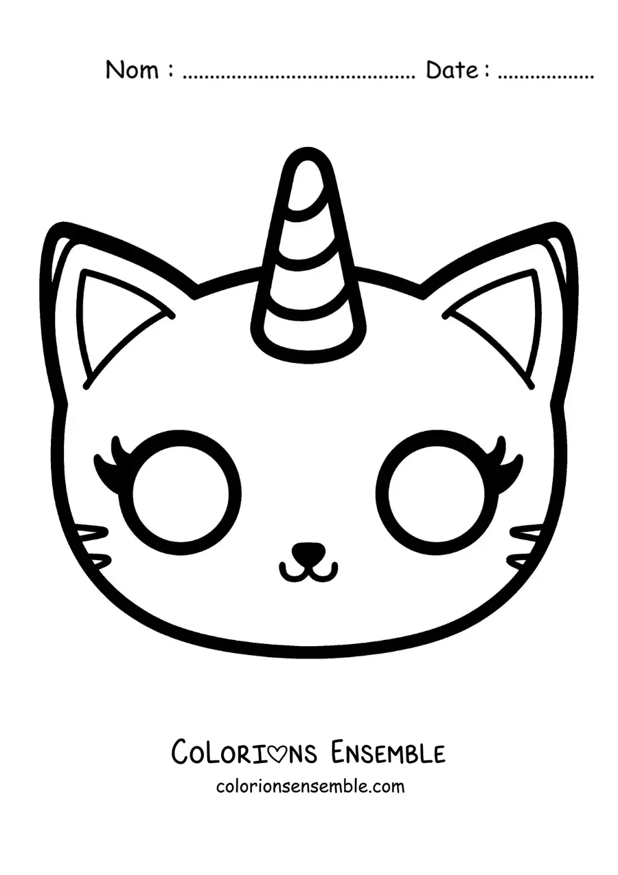 Image à colorier d’un masque de chat-licorne kawaii pour les filles