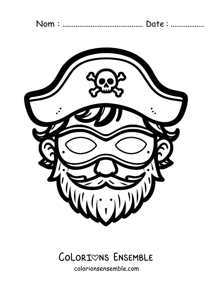 Image à colorier d’un masque de pirate avec un chapeau et une barbe