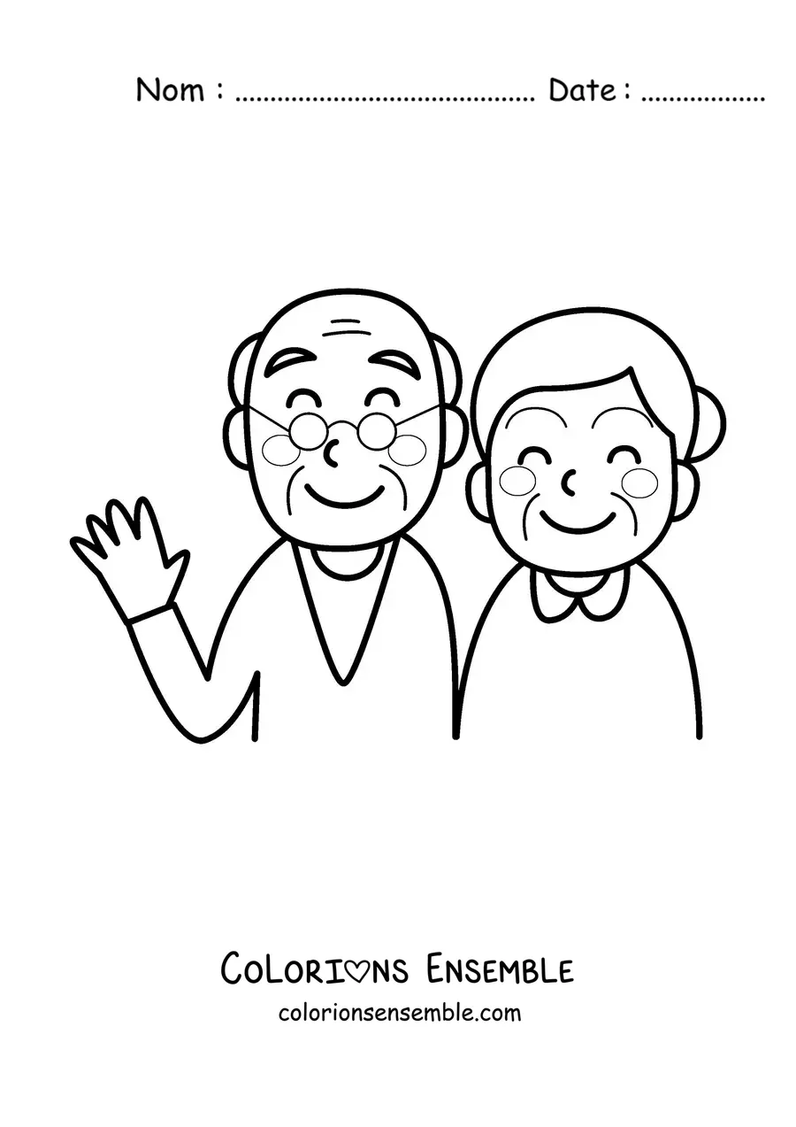 Image à colorier d'un couple de grands-parents kawaii