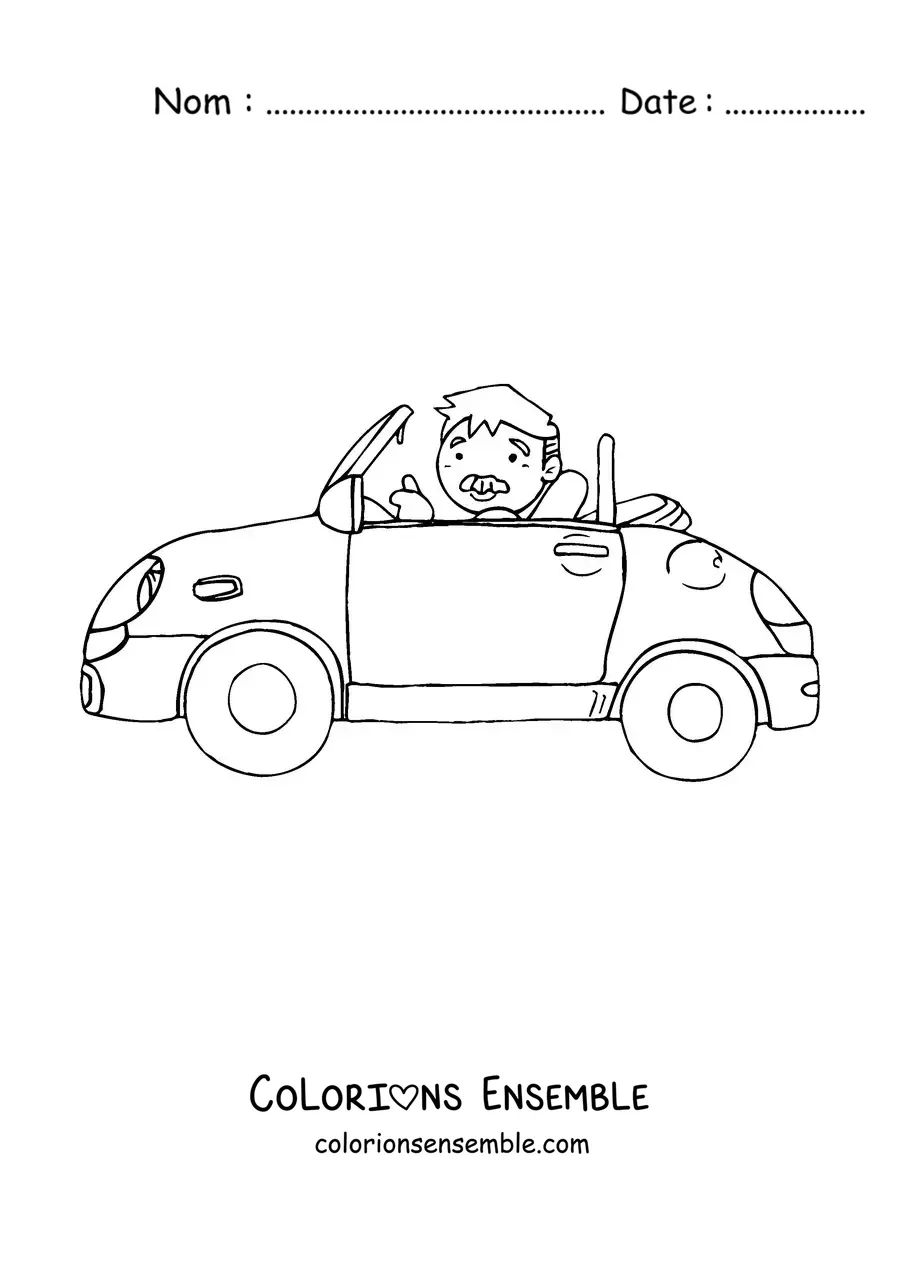 Image à colorier d'un papi moderne qui conduit une voiture