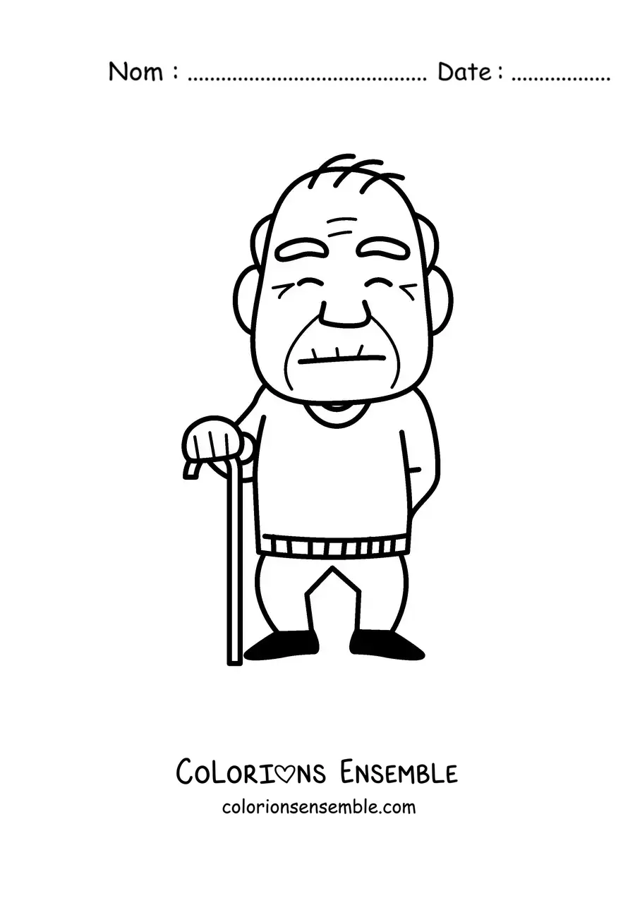 Image à colorier d'un papi debout qui tient une canne