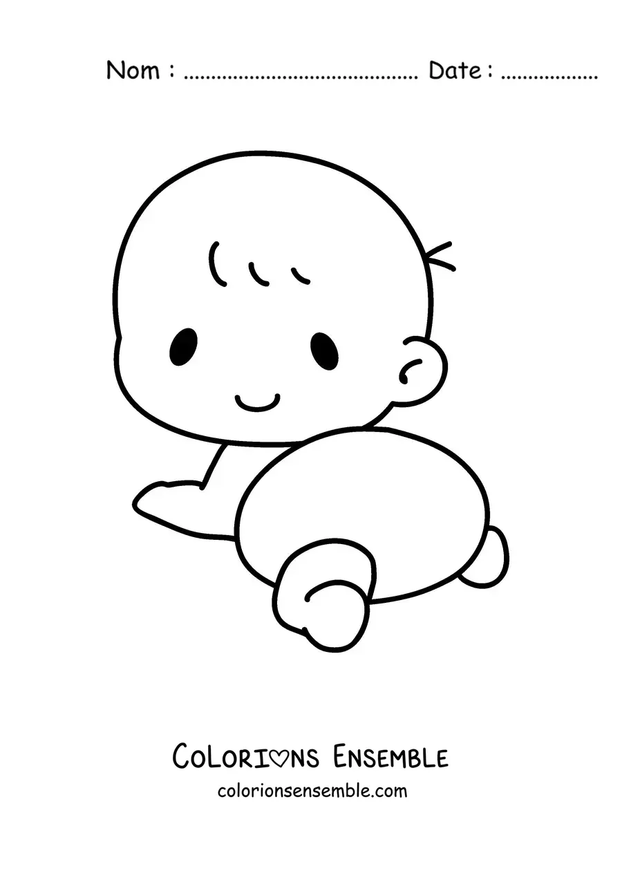 Image à colorier d'un bébé en couche qui rampe à quatre pattes