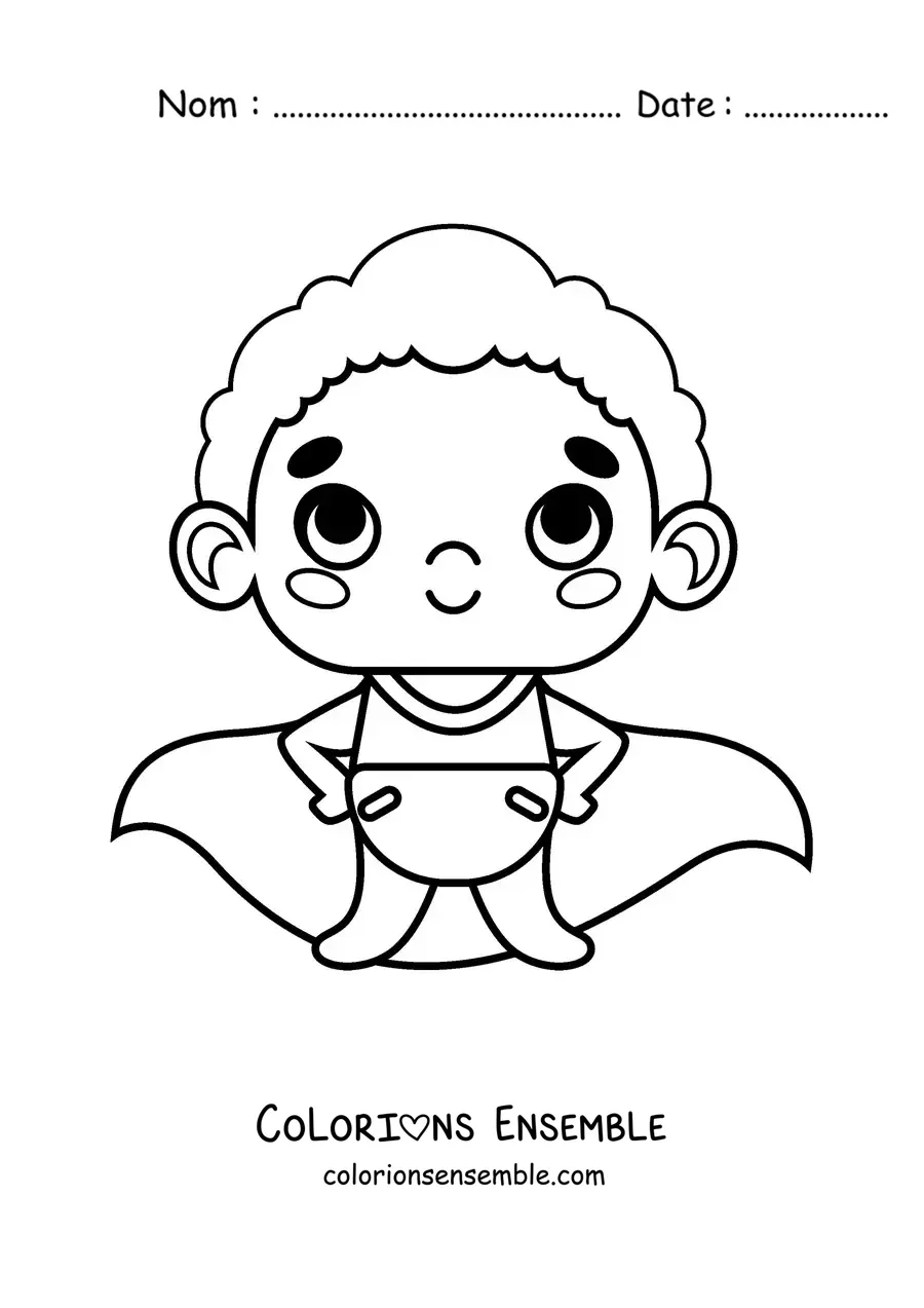 Image à colorier d'un bébé en couche avec une cape de super-héros