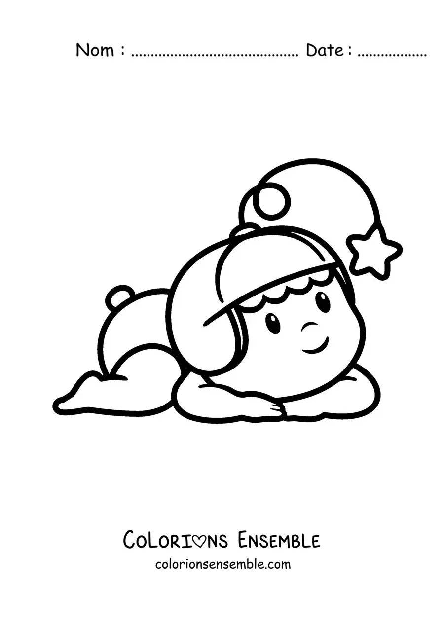 Image à colorier d'un bébé en couche avec un bonnet