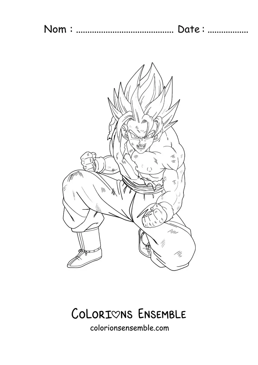 Image à colorier de Goku agenouillé en mode Ultra Instinct